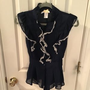 Blue ruffle neck top